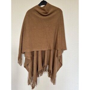 Croft & Barrow Knit Poncho Shawl Wrap One Size Brown Fringe Open Front